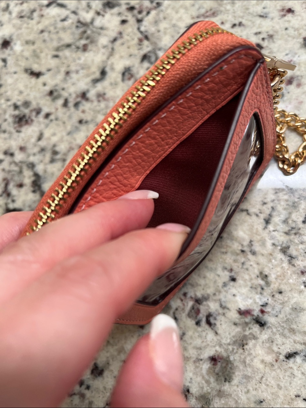 Coach Pebbled Terracotta Leather Zippered Card Holder with Strap EUC - Picture 5 of 10